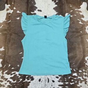 SHEIN Aqua Ruffled Sleeve Tee